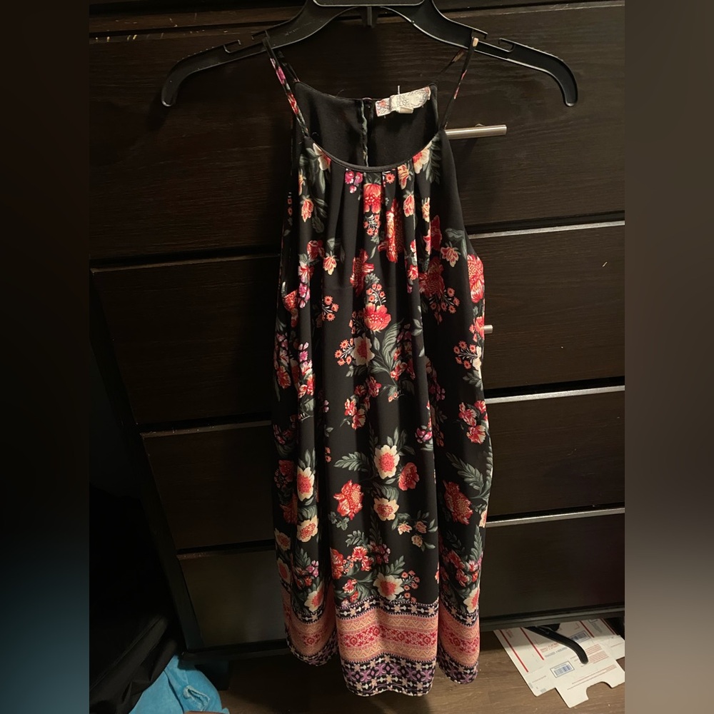 Pink Rose Black and Red Halter dress